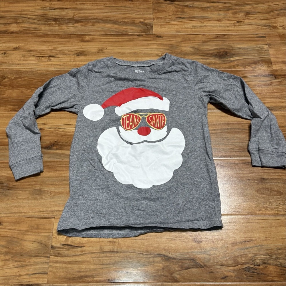 Santa Clause Long Sleeve Gray Holiday Christmas Carter's Shirt Sz 8 Team Santa